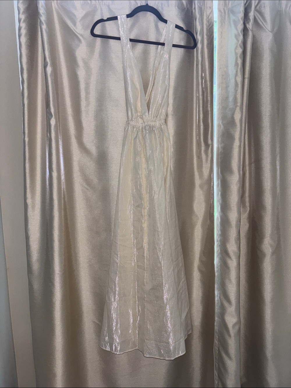 J. Crew Shimmery Ivory V-Neck Maxi Dress